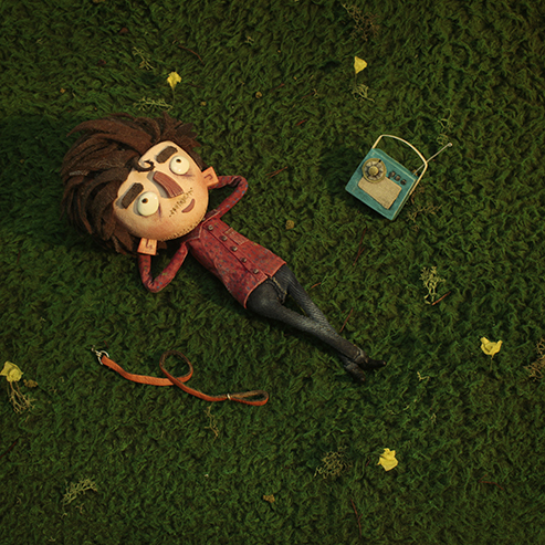 Handcrafted Practical Puppet Artwork: Joey Pecoraro on the grass