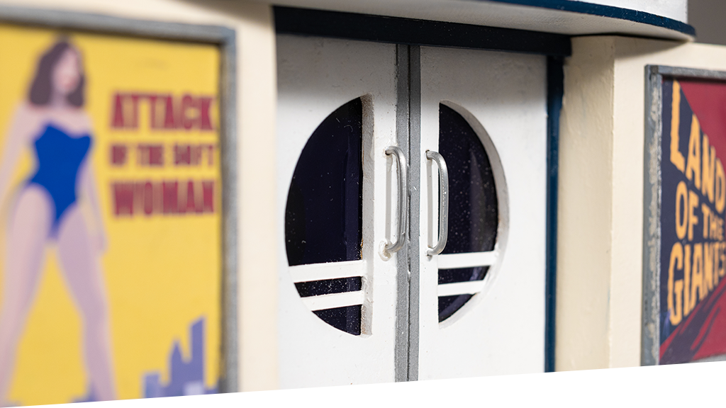 Modelmaking miniatures: Odeon Cinema retro entrance close up