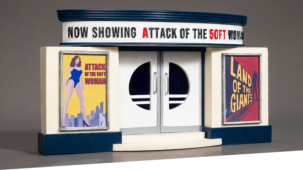 Modelmaking miniatures: Odeon Cinema retro entrance wide shot